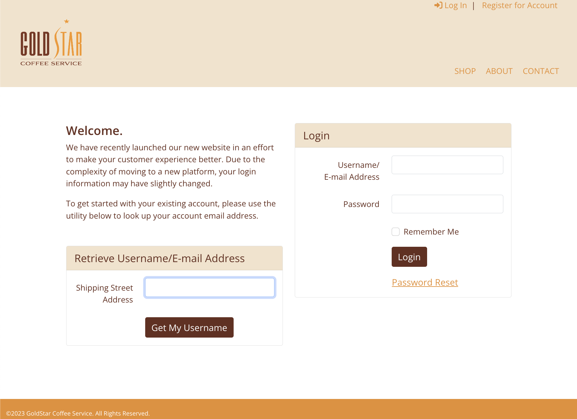 Login page